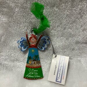 Green "O Come Let Us Adore Him" angel ornament